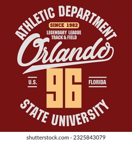 Sport t-shirt graphics. Florida Orlando athletic apparel design. Vector