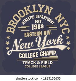 Sport-T-Shirt-Grafik. New York Brooklyn Sportkleidung Design. Vektorgrafik