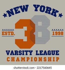 Sport t-shirt graphics. New York athletic apparel design. Vector