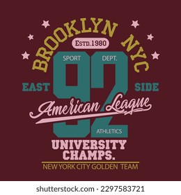 Sport t-shirt graphics. New York Brooklyn athletic apparel design. Vector