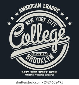 Sport t-shirt graphics. New York Brooklyn athletic apparel design. Vector
