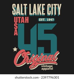 Sport t-shirt graphics. Utah USA athletic apparel design. Vector