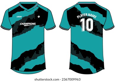 Sport t-shirt jersey design flat sketch illustration, Abstract pattern v neck Football jersey concept with front and back view for Soccer, Cricket, Volleyball, Rugby, tennis, badminton uniform kit