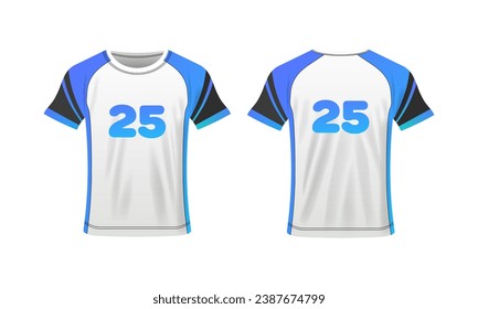Sport t-shirt layout. Flat, color, t-shirt mockup, sports t-shirt mockup with number 25. Vector icons