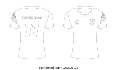 Plantilla de diseño de esquemáticas de camisetas deportivas, mofa de la camiseta de fútbol para el club de fútbol. Vista frontal y posterior uniforme. Recursos gráficos editables para muchos fines.