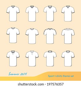 sport t-shirts vector illustration set with classic, triangle and polo collar for spring-summer 2014 EPS
