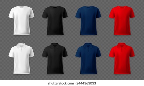 Sport tshirts. White t shirt clothes, short abstract cotton polo design, top sign for teenager dress shop. Black white blank textile for marketing branding. Realistic mockup. Vector template