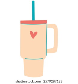 Sport Tumbler. Thermo cup with handle and straw. 