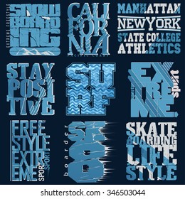 Sport Typography Graphics emblem set, T-shirt Printing Design. Athletic original wear, Vintage Print for sportswear apparel