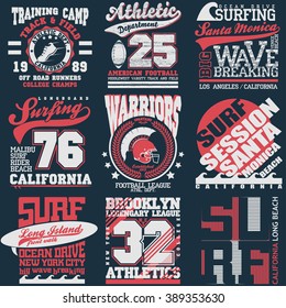 Sport Typography Graphics emblem set, T-shirt Printing Design. Athletic original Vintage Print for sportswear apparel