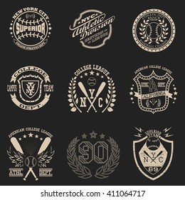 Sport Typography Graphics emblem set, T-shirt Printing Design. Athletic original wear, Vintage Print for sportswear apparel