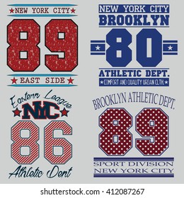 Sport Typography Graphics emblem set, T-shirt Printing Design. Athletic original wear, Vintage Print for sportswear apparel