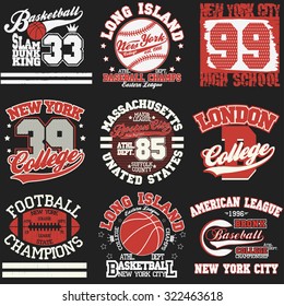 Sport Typography Graphics logo set, T-shirt Printing Design. Athletic original wear, Vintage Print for sportswear apparel