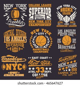 Sport Typography Graphics logo set, T-shirt Printing Design. Athletic original wear,  Print for sportswear apparel