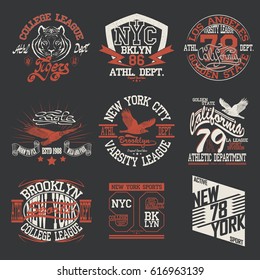 Sport Typography Graphics logo set, T-shirt Printing Design;  original wear, Vintage Print for sport swear apparel.
