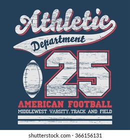 Sport Typography, University Football Athletic Dept. T-shirt graphics, Vintage Print for sportswear apparel. vector