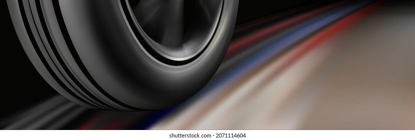 Sport Tyre Close Up. Rally Race Car Drifting On Dirt Track. Wheel In Motion On The Road. Close Up Illustration. High Speed. Low Angle Side View Of A Car Driving Fast Driving Speed. Highway Delivering.