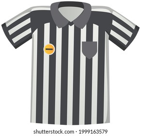 Sport uniform black and white striped Jersey, soccer match referee shirt flat vector clothing element isolated. Clothing for team play of athletes, goalkeeper, striker with emblems, t shirt icon