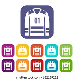 Sport uniform icons set vector illustration in flat style in colors red, blue, green, and other