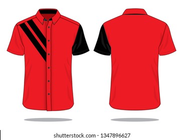 Sport Uniforms Shirt Design Red-Black And Double Black Line On Chest Right Pattern Vector.Front and Back View.