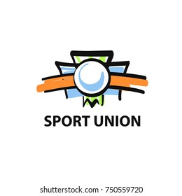 Sport union, association, world template logo, sign, label.  Sketch vector illustration. 