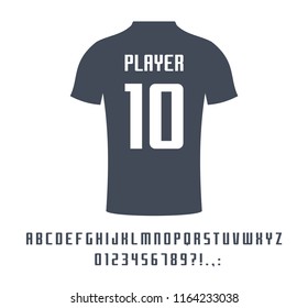 Sport universal font for soccer, football, baseball or basketball team logo, t-shirt. Athletic player name typeface. Geometric typography style, vector alphabet. Letters, numbers for equipment design.