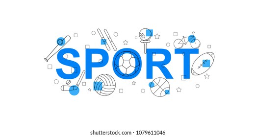 Sport vector banner. Word with line icon. Vector background