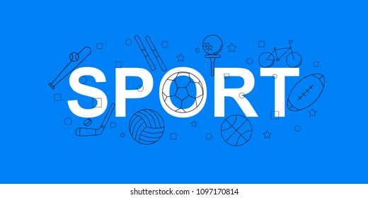 Sport vector banner. Word with line icon. Vector background	