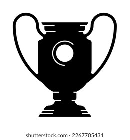 Sport vector black trophy or cup silhouette with circle and lines on white background.
