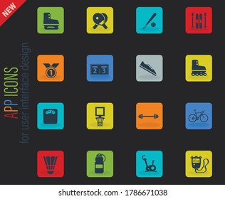 Sport vector color web icons on dark background for user interface design