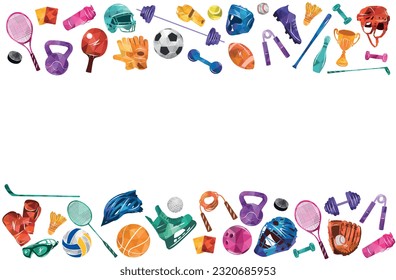 Sport vector colorful illustration background. Sports equipment inventory. Healthy lifestyle tools.