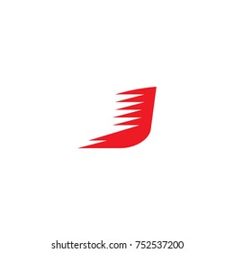 Sport vector font. Dynamic alphabet bold italic J letter, red symbol on white background. Business corporate logo.