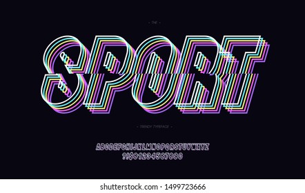 Sport vector font neon line style. Trendy typeface modern typography for t shirt, game, book, racing, infographics, motion graphics, video, promotion, poster, decoration, banner, printing. 10 eps