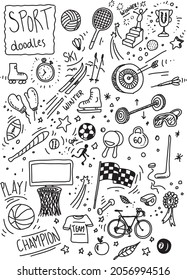 Sport vector hand drawn doodles set