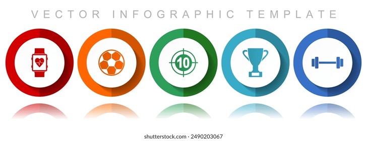 Sport vector icon collection, miscellaneous icons such as smartwatch, football, darts, cup and fitness, flat design infographic template in eps 10