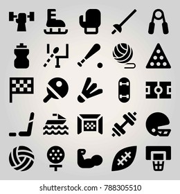 Sport vector icon set. american football, helmet, football gate and basketball