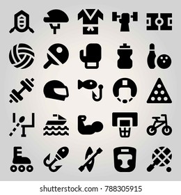 Sport vector icon set. american football, football, rafting and dumbbell