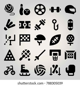 Sport vector icon set. badminton, bowling, basket case and american football