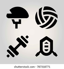 Sport vector icon set. ball, helmet, dumbbell and volleyball 