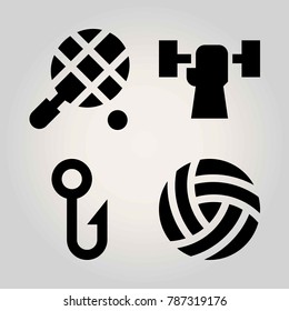 Sport vector icon set. ball, hook, weightlifting and fishing