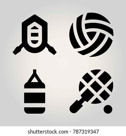 Sport vector icon set. ball, volleyball , punching bag and rafting