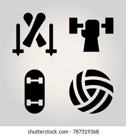 Sport vector icon set. ball, skateboard, skiing and weightlifting