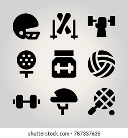 Sport vector icon set. ball, dumbbell, weightlifting and tennis
