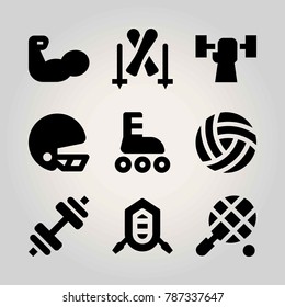 Sport vector icon set. ball, helmet, skiing and tennis