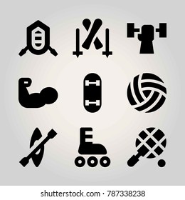 Sport vector icon set. ball, volleyball , skiing and kayak