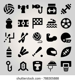 Sport vector icon set. baseball, punching bag, fishing and badminton
