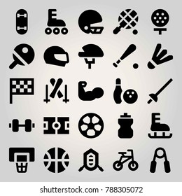 Sport vector icon set. basket case, bowling, tennis and fencing