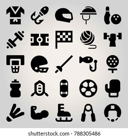 Sport vector icon set. basket case, kimono, ball and skateboard