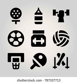 Sport vector icon set. basketball, punching bag, football and ping pong