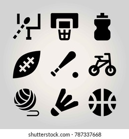 Sport vector icon set. bicycle, ball, basketball and basket case